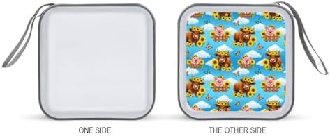 Hard Plastic 40-Disc Storage Binder Sunflower Butterflies Highland Cow Pig, Protective CD/DVD Wallet with Zipper, Portable Organizer for Movies Music