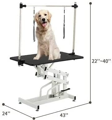 Hydraulic Dog Grooming Table for Small/Large Dogs, Heavy Duty Professional Pet Grooming Table with Adjustable Overhead Arm and Noose, Range 21-36 Inch, 43''/Black