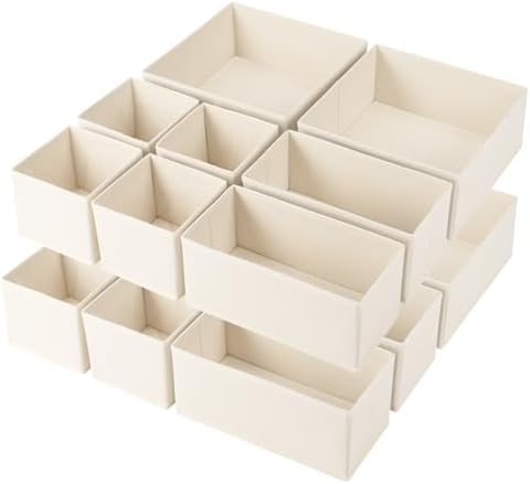 Criusia Drawer Organizer Clothes,16 Pack Underwear Drawer Organizers, Foldable Closet Organizers and Storage Dresser Drawer Dividers Clothing Organizer for Clothes, Socks, Scarves, Bra, Ties (Beige)