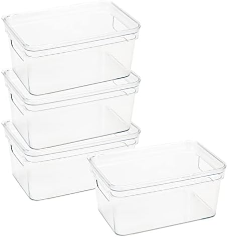 Simplify 4 Pack Small Lidded Storage Bin | Dimensions: 10.24" x 6.7" x 4.72" | Multipurpose | Great For Bathroom, Office, Kitchen | Lidded | Home Organization | Clear
