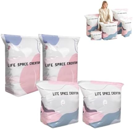 No-Pump Vacuum Storage Bags, 3D Vacuum Storage Bags Without Pump, Reusable Vacuum Bags for Clothing, Quilts & Travel (M-2PCS+L-2PCS)