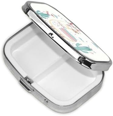 Pill Box 2 Compartment Medicine Pill Case for Pocket or Purse Mini Metal Pill Holder Cute Hand Drawn Llama Pill Case Vitamin Organizer Portable Travel Pill Container to Hold Supplements Vitamins