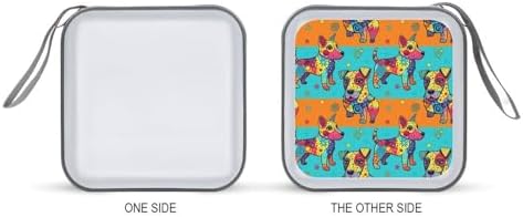 DVD Storage Binder for 40 Discs Colorful Dog, Hard Shell Protective Wallet with Handle, Portable CD Organizer for Car Travel