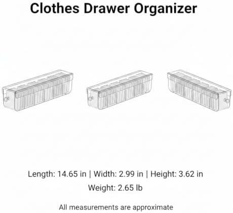 Clear PET Plastic Drawer Organizer with Dividers for Socks & Accessories, 14.6 x 3.0 x 3.6 Inches