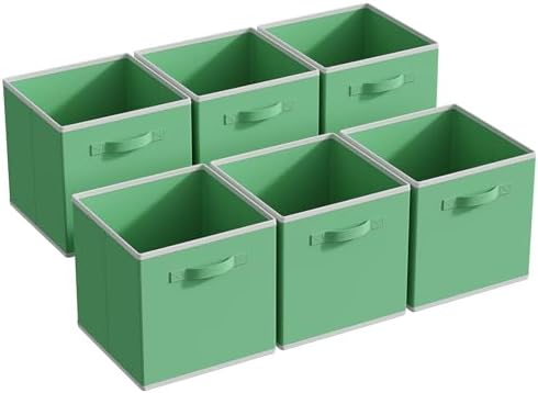 MAX Houser 6 Pack Foldable Fabric Storage Bins with Dual Handles, Green | 6 pack cloth storage bins with dual carry handles, Foldable Storage Cubes Organizer Baskets, ideal for home bedroom closet