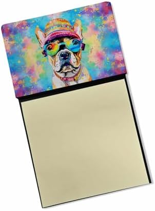 Caroline's Treasures French Bulldog Hippie Dawg Sticky Note Holder Refillable Dispenser Self-Sticky Note Pads, Memo Pads Blank Desk Accessories