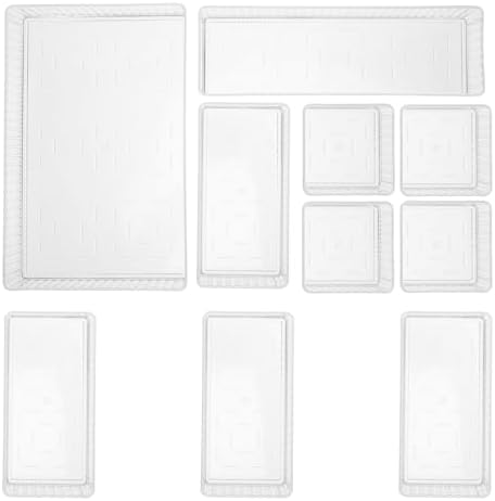 10pcs Plastic Drawer Organizers Set with Stackable Design and Removable Dividers, Pet Material Vanity and Bathroom Counter Storage Trays for Makeup, Nail Tools, Kitchen Gadgets,