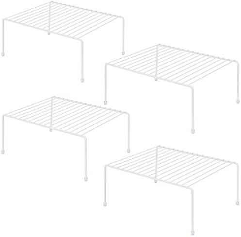 SIBAO Kitchen Cabinet Storage Shelf Rack/Plastic Feet - (13.1 x 10.2 Inch) - Steel Metal - Rust Resistant Finish - Cups, Dishes, Cabinet & Pantry Organization (4, White)