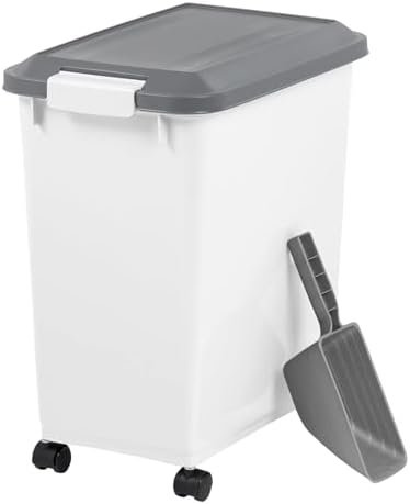 Airtight Pet Food Storage Container with Wheels and Scoop, Moisture-Proof Dog Cat Food Bin, Easy-Moving Kitchen Pantry Organizer (30 lb)