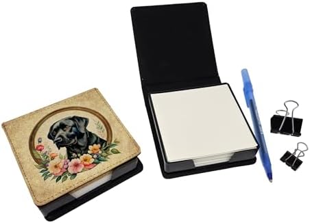 Caroline's Treasures Black Labrador Retriever and Flowers PU Leather Note Paper Holder with Artist-Designed Cover, Desk Accessory, Office Gift