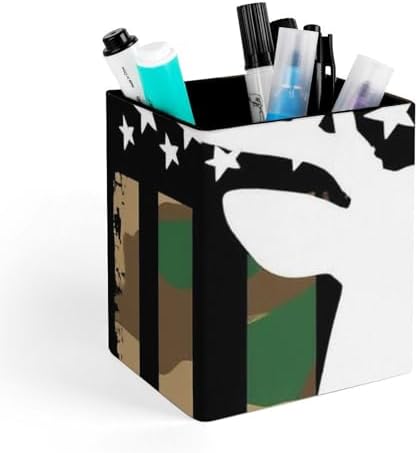 Office Pen Holder Desktop Stationery Organizer Makeup Brush Cup For Women Hunting Deer Camo Camouflage American Flag Black