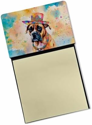 Caroline's Treasures Boxer Hippie Dawg Sticky Note Holder Refillable Dispenser Self-Sticky Note Pads, Memo Pads Blank Desk Accessories