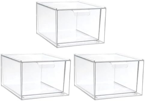 LALAFINA 4pcs Stackable Storage Drawers with Handle, Pet Makeup Organizers Featuring Removable Dividers and Smooth Edges, for Vanity Countertop and Travel