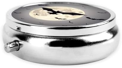 ZhongGuo Halloween Flying Bats Printed Pill Organizer,Round Travel Pill Organizer Mini Medicine Pill Box for Purse Iron Plating