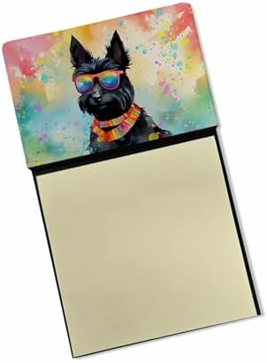 Caroline's Treasures Scottish Terrier Hippie Dawg Sticky Note Holder Refillable Dispenser Self-Sticky Note Pads, Memo Pads Blank Desk Accessories