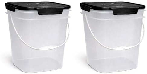 House Naturals 4 Gallon Square Food Grade Plastic Bucket with Lid, (Pack of 2) BPA Free (Clear)