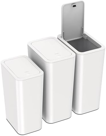 N. NETDOT 3 Pack (2 of 4 Gal & 1 of 2.6 Gal) Small Trash Can with Lid,Bathroom Garbage Can with Pop-Up Lid,Waste Basket for Bathroom,Kitchen,Bedroom,Powder Room,Craft Room,Office,College (Off White)