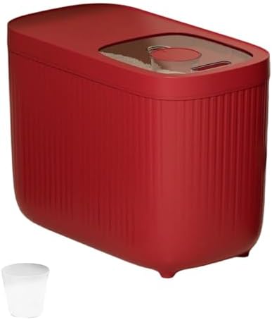 Airtight Rice Storage Container, Dry Food Dispenser with Transparent Sealed Lid for Kitchen Pantry Organization for Storing Rice, Cereal, Flour, Pet Food and Other Dry Ingredients (Red, L)