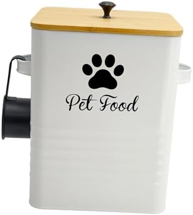 Cat Food Storage Container for Dog Food Airtight Pet Treat Storage Jar Organizer with Bamboo Lid and Scoop Galvanized Iron Suitable for Home Kitchen P