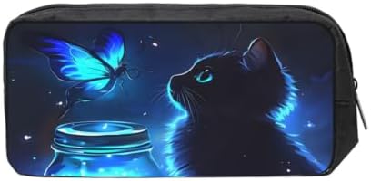 Black Cat Pattern Large Pencil Case, Durable Pen Bag Zipper Organizer Pouch for Office Travel for Women Men