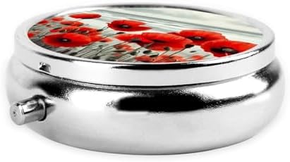 Pill Box 3 Compartment Medicine Pill Case for Pocket or Purse Mini Metal Pillcase Red Poppy Flower Pill Holder Vitamin Organizer Portable Travel Pills Container to Hold Supplements Vitamins