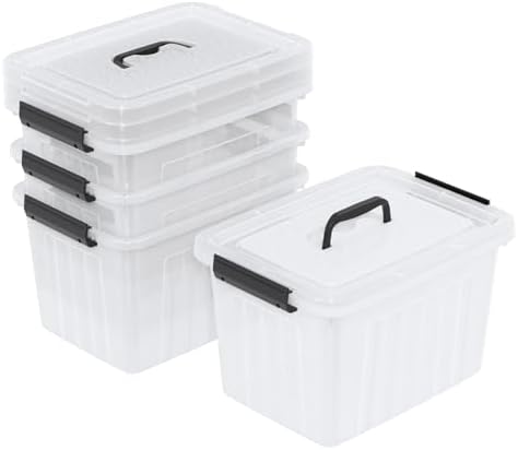 22 L Clear Storage Box/Bins with Handles, Plastic Container with Latches Lid, 4 Pack