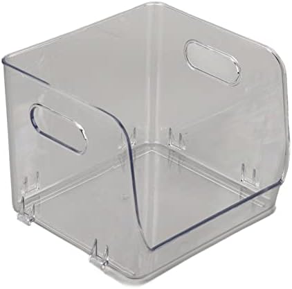Transparent Stackable Storage Container with Double Handles Small PET Organizer for Office Bedroom Living Room Green (Small Size Transparent White)