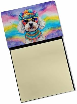 Caroline's Treasures Bichon Frise Hippie Dawg Sticky Note Holder Refillable Dispenser Self-Sticky Note Pads, Memo Pads Blank Desk Accessories