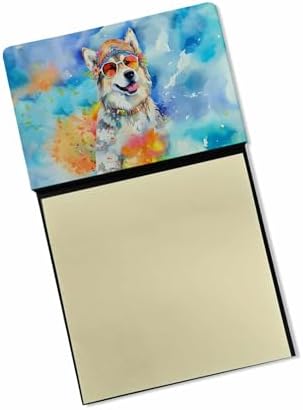 Caroline's Treasures Alaskan Malamute Hippie Dawg Sticky Note Holder Refillable Dispenser Self-Sticky Note Pads, Memo Pads Blank Desk Accessories