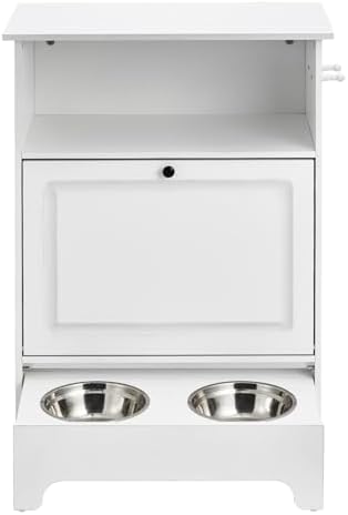 Happybuy Pet Feeding Station with 2 Stainless Steel Bowls, Elevated for Small Dogs, with Storage Cabinet and Toy Organizer