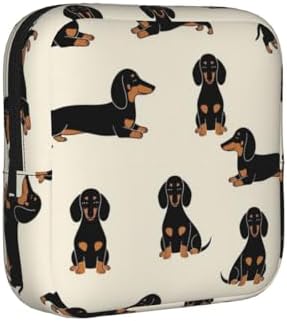 Feminine Product Organizer with Zipper, Polyester Sanitary Pad Bag Cartoon Dachshund Weiner Dog Pet Dogs, Portable Holder for Nursing Pad Panty Liners
