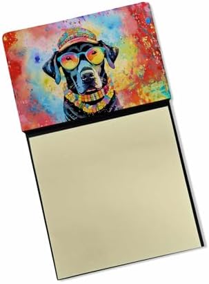 Caroline's Treasures Black Labrador Hippie Dawg Sticky Note Holder Refillable Dispenser Self-Sticky Note Pads, Memo Pads Blank Desk Accessories