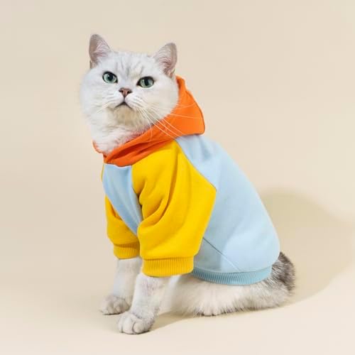 QWINEE Basic Dog Hoodie Sweatshirt Puppy Sweater Warm Cat Costumes Pet Clothes for Chihuahua Puppy Kitten Small Medium Dogs Orange and Blue X-Large