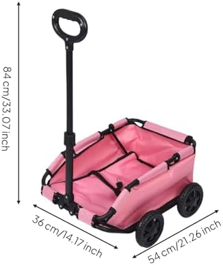 Folding Travel Cart Pet Carrier Cart Utility Wagon with V Shape Opening Internal Buckles Smooth Movement for Light Carrying and Suitable for Walking Pet Supplies Vacation, Pink
