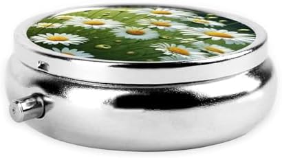 ZhongGuo Floral Flowers Daisies Printed Pill Organizer,Round Travel Pill Organizer Mini Medicine Pill Box for Purse Iron Plating