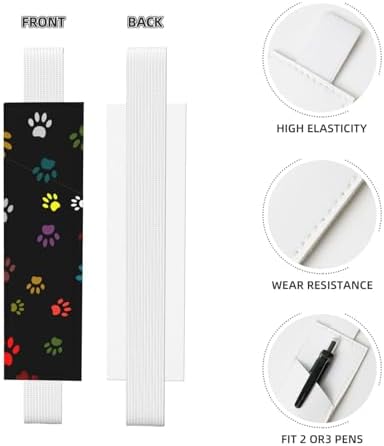 Leather Pen Holder Bookmark for Notebook Deco,Colorful Pet Paw Print Book Mark Elastic Pen Pouch Organizer
