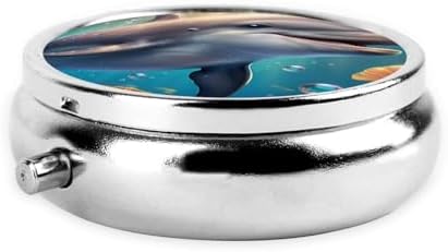 ZhongGuo Cute Dolphin Printed Pill Organizer,Round Travel Pill Organizer Mini Medicine Pill Box for Purse Iron Plating