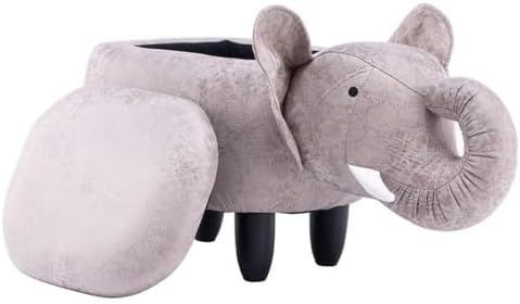 Home 2 Office Elephant Ottoman with Storage for Kids' Bedroom, Playroom, Nursery or Recreation Room Decor, Soft Animal-Shaped Toddler Furniture with Wooden Legs
