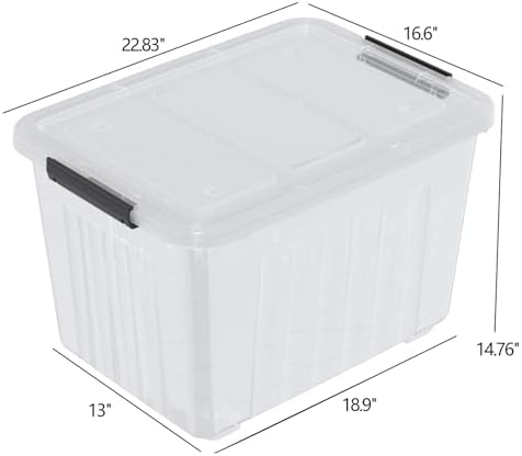 Farmoon 70 Quart Large Plastic Lidded Storage Container Bin, 4 Packs, Clear