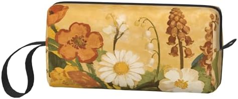 Vintage Floral Print Makeup Bag for Women with Wrist Strap | Durable 600D Oxford Fabric Cosmetic Organizer,Compact Travel Pouch with Handle for Gym & Daily Use