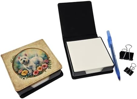 Caroline's Treasures Westie and Flowers PU Leather Note Paper Holder with Artist-Designed Cover, Desk Accessory, Office Gift