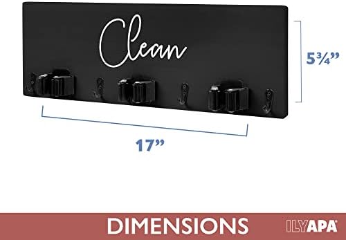 Ilyapa Mop and Broom Holder Wall Mount, Black Wall Hanging Wooden Brooms and Mops Organizer, Kitchen & Laundry Room Broom Hanger Organizer Storage Rack