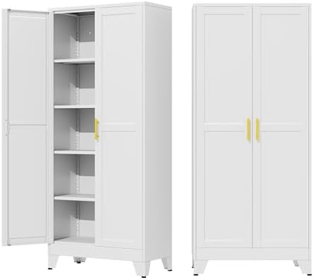 71" Metal Garage Storage Cabinet with 2 Doors, 4 Adjustable Shelves