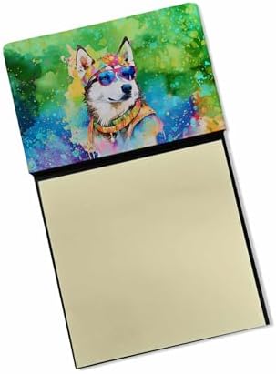 Caroline's Treasures Siberian Husky Hippie Dawg Sticky Note Holder Refillable Dispenser Self-Sticky Note Pads, Memo Pads Blank Desk Accessories