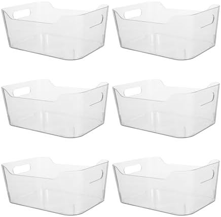 NUOBESTY Clear Plastic Refrigerator Organizer Bins 6-pack Fridge Storage Containers with Easy Grip Handles 9.84 Storage Bins for Pantry Kitchen Cabinets Countertops Crisper Drawers under Sink