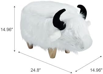 Home 2 Office Harry The Cow Ottoman with Storage for Bedroom Playroom or Recreation Room Decor Soft Animal-Shaped Furniture with Wooden Legs White