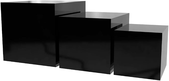 6 Pack Acrylic Display Riser Boxes 3 Piece No Lid Black Retail Product Riser with Hollow Bottom 4", 5", 6" High Nesting Bins One Open Side Merchandise Storage Box by Marketing Holders