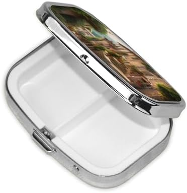 Italy Tuscan Pill Box 2 Compartment Medicine Pill Organizer Square Pill Case for Purse & Pocket Travel Pillbox Portable Metal Medicine Vitamin Fish Oil Organizer Unique Gift