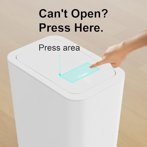 N. NETDOT 3 Pack 10L / 2.6 Gallon Small Trash Can with Lid, Bathroom Garbage Can with Pop-Up Lid, Waste Basket for Bathroom, Kitchen, Bedroom, Powder Room, Craft Room, Office, College (Off White)