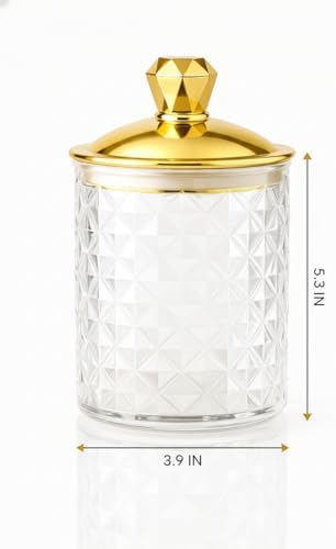 Clear Acrylic Diamond-Cut Storage Jar with Gold Lid – Airtight Decorative Container for Bathroom, Kitchen & Home Organization – Elegant Jar for Cotton Pads, Bath Salts & Snacks